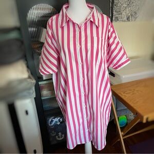 A New Day M Pink and White Striped Oversized Shirt Coverup